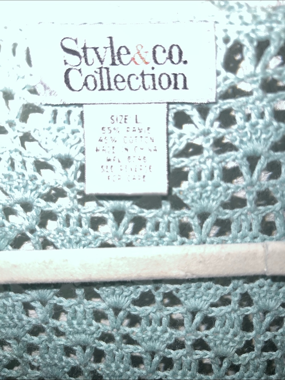 Style & Co. Light Seafoam Crochet Open-Front Cardigan - Picture 4 of 6